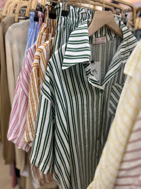 Summer Casual Set Shirts and Short Side Pockets Trousers